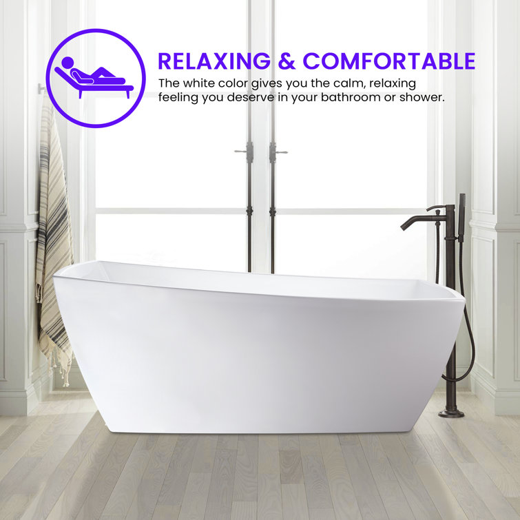 Vanity Art 67" White Acrylic Freestanding Soaking Bathtub