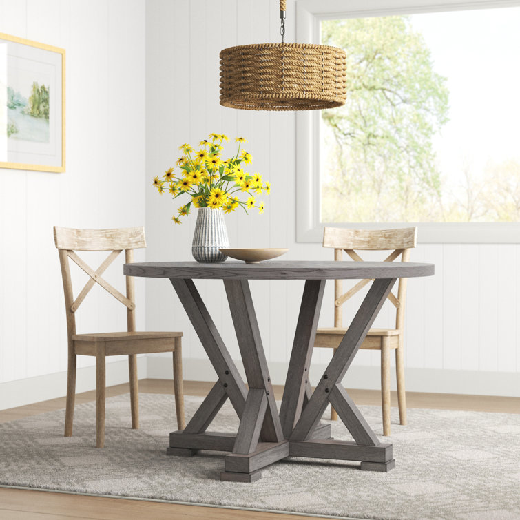 Transitional Harbor Gray Round Wood Dining Table, Seats 4