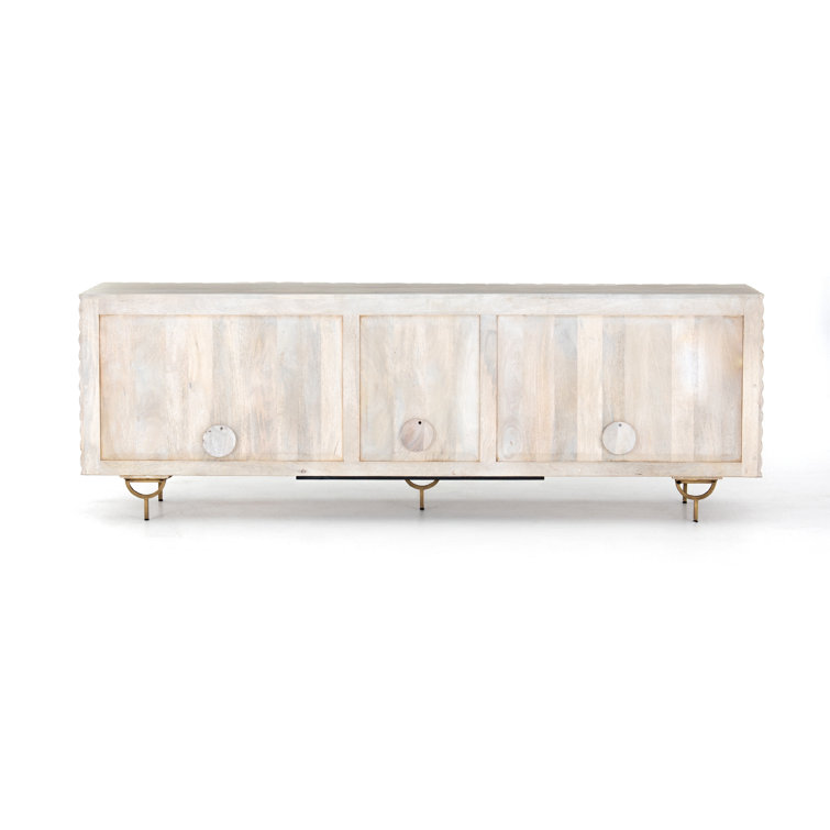 Aiden White Wash Mango Wood 82" Media Console with Cabinet