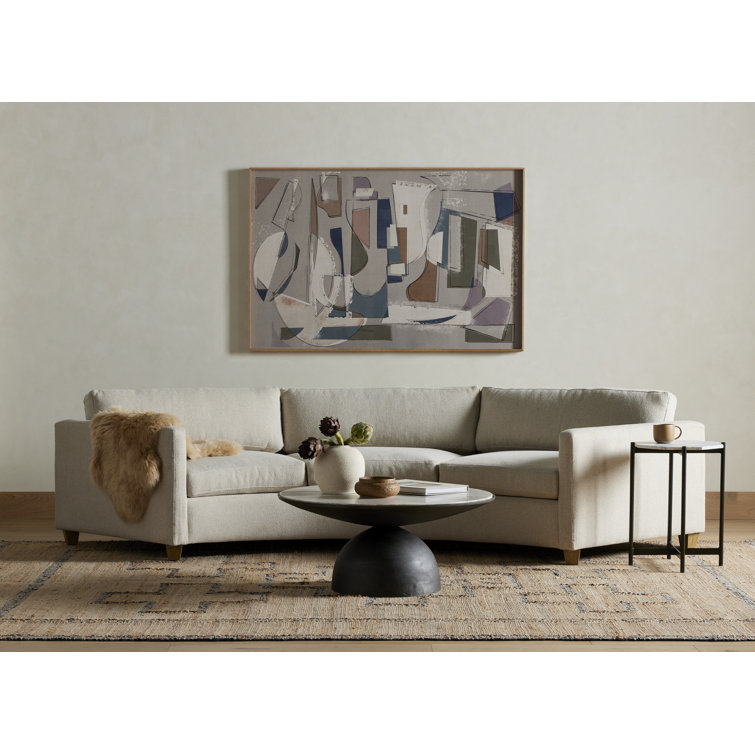 Large Abstract Canvas Painting with Walnut Frame