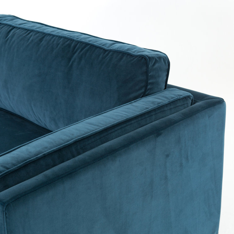 Sapphire Blue Velvet Sofa with Antique Brass Legs