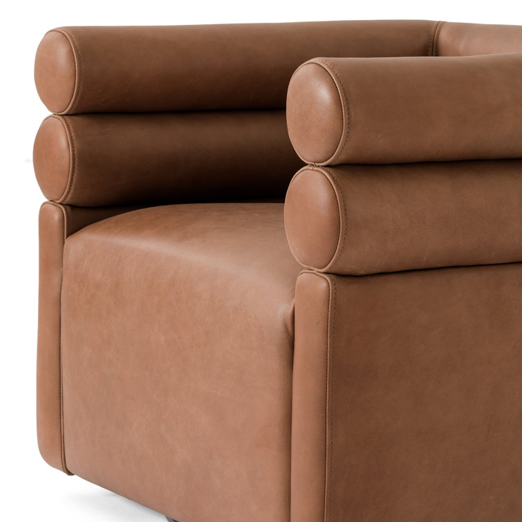 Palermo Cognac Leather Barrel Swivel Chair in Brown