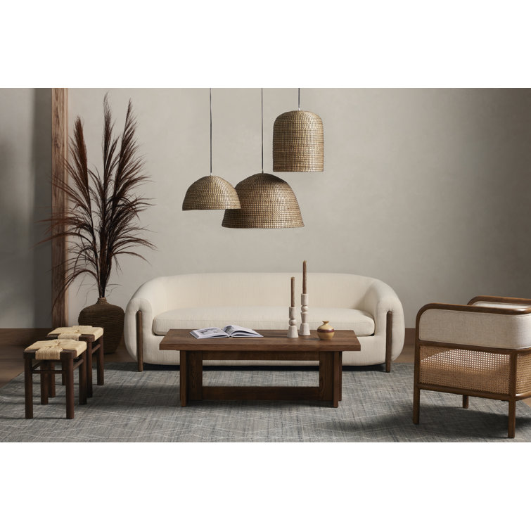 Camel Sheepskin Light Brown Solid Wood Sofa