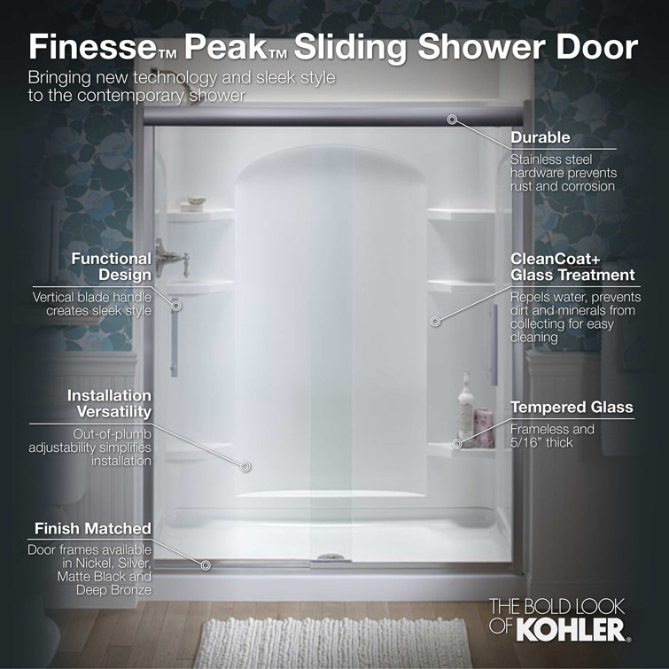 Matte Black Frameless Double Sliding Shower Door with Clear Tempered Glass