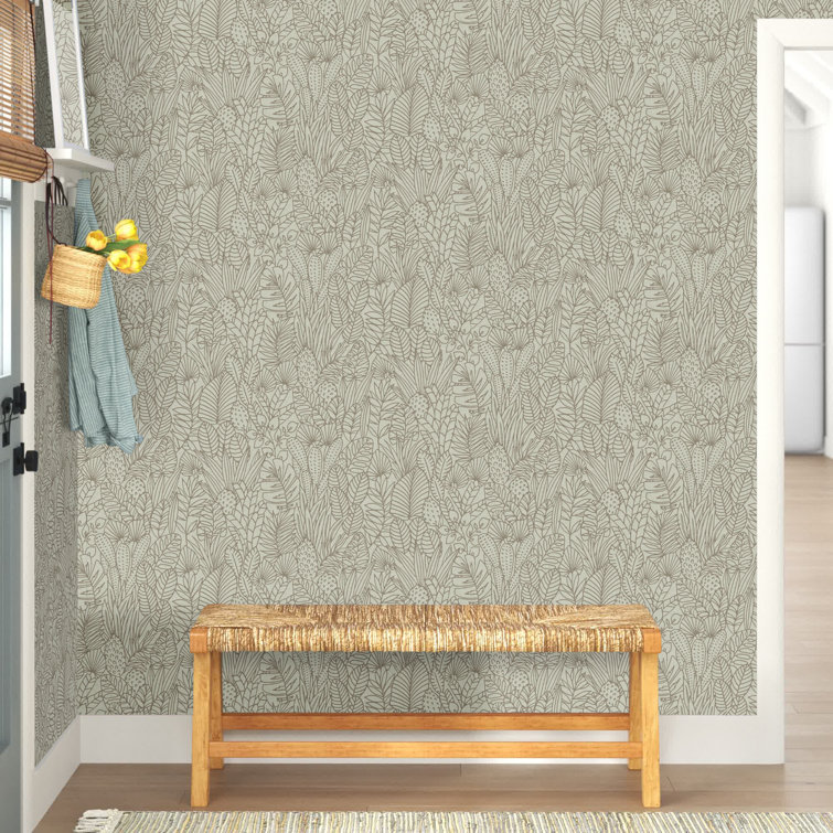 Taupe and Brown Tropical Leaves Peel & Stick Vinyl Wallpaper