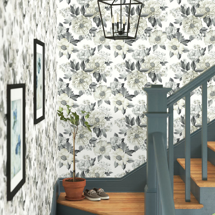 Gray and Taupe Floral Peel & Stick Wallpaper Roll