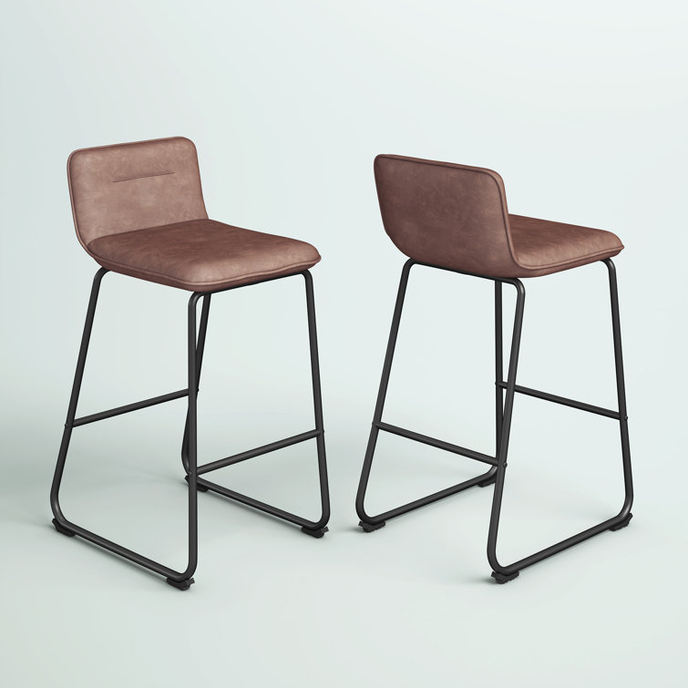 Casper 26'' Black Metal and Espresso Faux Leather Counter Stool Set