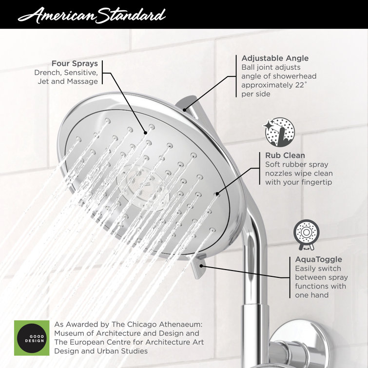 Brushed Gold Round Metal Rain Shower Head with 4 Spray Settings