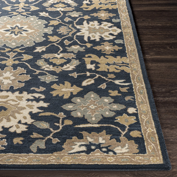 Arden Hand Tufted Wool Navy and Beige Floral Rug