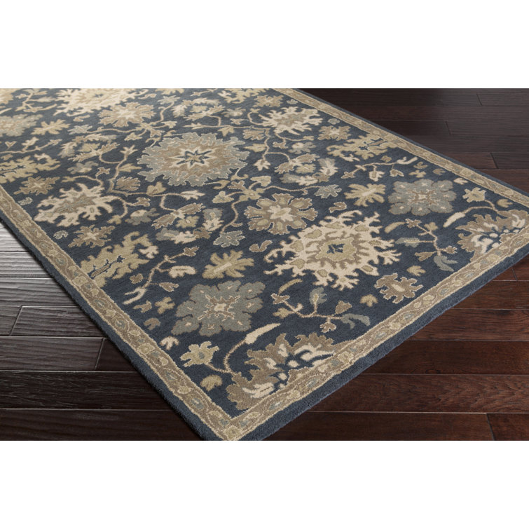 Arden Hand Tufted Wool Navy and Beige Floral Rug