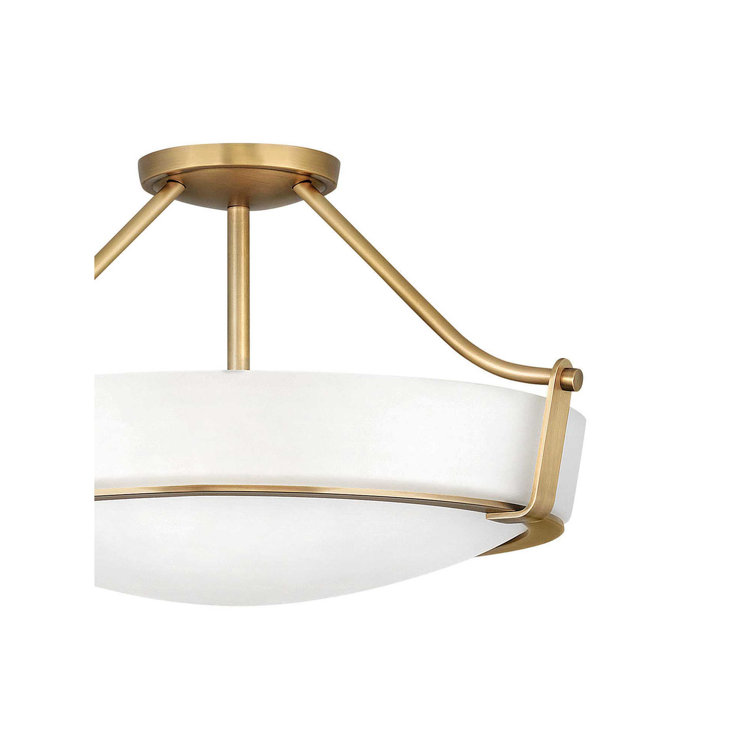 Heritage Brass Semi Flush Mount Ceiling Light with Etched Glass Shade
