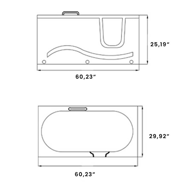 60'' x 30'' White Acrylic Walk-In Whirlpool Bathtub