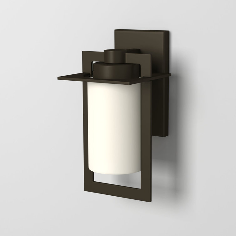 Bronze 12-Inch Outdoor Wall Lantern with Etched Opal Glass