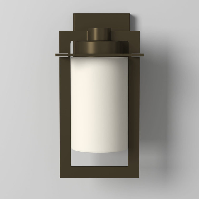 Bronze 12-Inch Outdoor Wall Lantern with Etched Opal Glass
