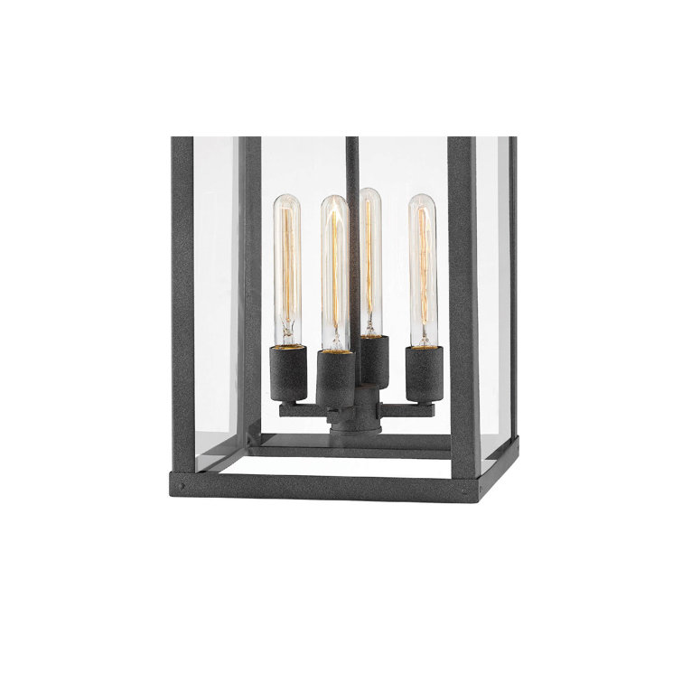 Aged Zinc 4-Light Transitional Outdoor Pendant with Clear Glass
