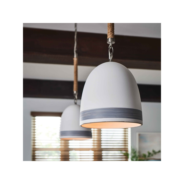 Nash Mini Bowl Pendant in Antique Nickel with Grey Stripe and Ceramic Shade