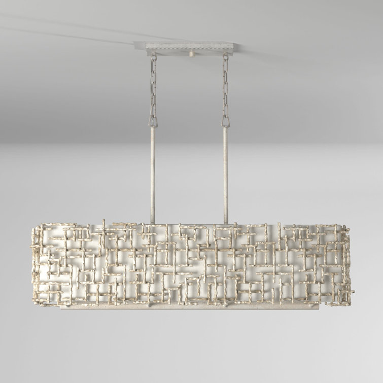 Farrah 8-Light Silver Leaf Chandelier with White Linen Shade