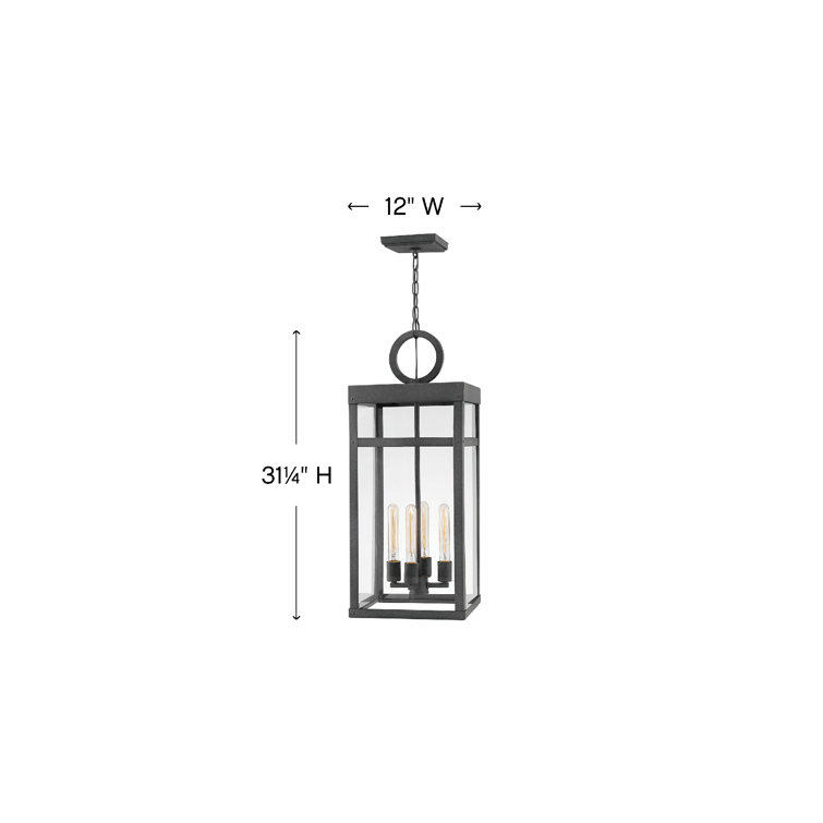 Aged Zinc 4-Light Transitional Outdoor Pendant with Clear Glass