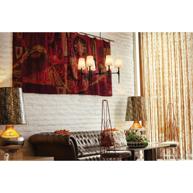 Beaumont Mini 6-Light Black Chandelier with Off-White Linen Shades