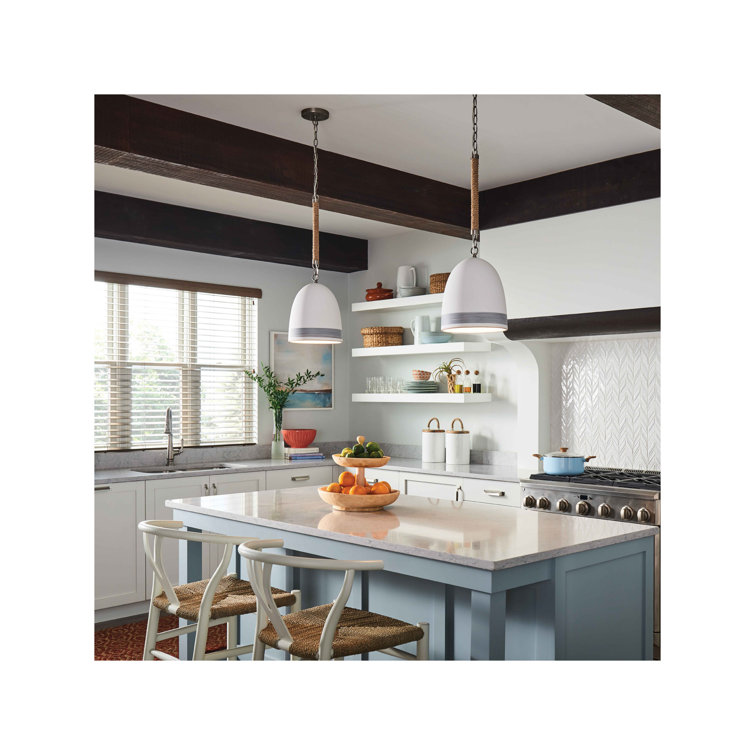 Nash Mini Bowl Pendant in Antique Nickel with Grey Stripe and Ceramic Shade