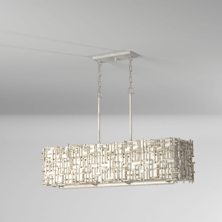 Farrah 8-Light Silver Leaf Chandelier with White Linen Shade