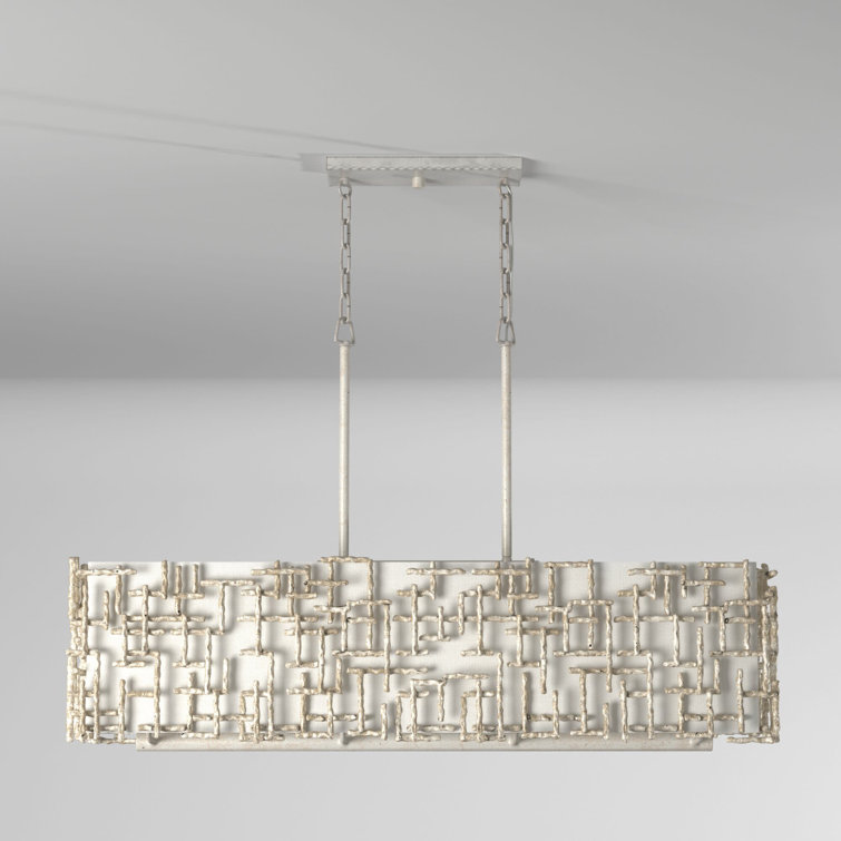 Farrah 8-Light Silver Leaf Chandelier with White Linen Shade