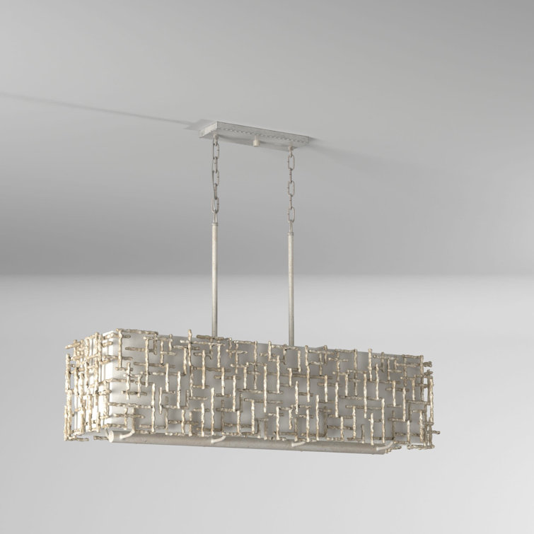 Farrah 8-Light Silver Leaf Chandelier with White Linen Shade