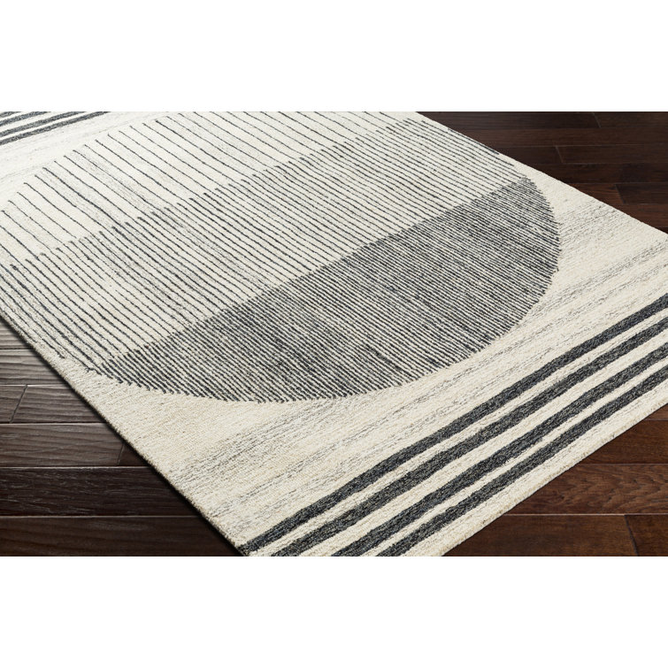 Handmade Black and Beige Wool Tufted Rectangular Rug 6' x 9'