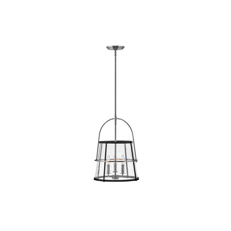 Brushed Nickel and Black 3-Light Drum Pendant