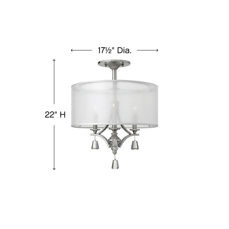 Elegant Brushed Nickel Drum Pendant with Sheer Double Shade and Crystal Accents