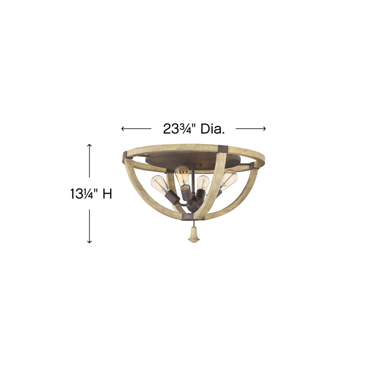 Rustic Weathered Ash and Iron 4-Light Globe Flush Mount