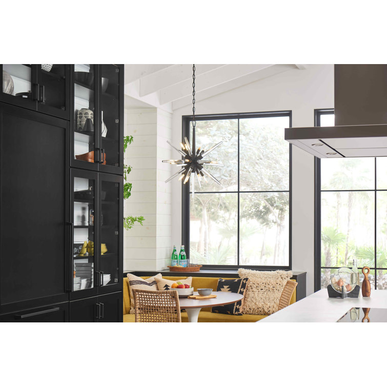 Ariel Sleek Black Crystal 12-Light Mid-Century Chandelier