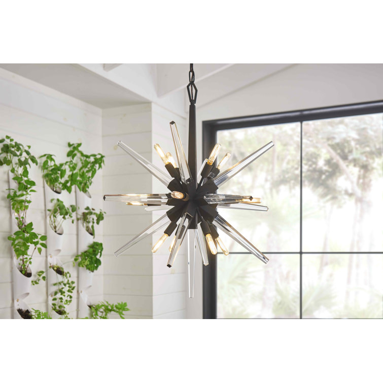 Ariel Sleek Black Crystal 12-Light Mid-Century Chandelier