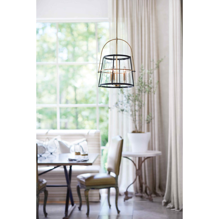Heritage Brass & Clear Seedy Glass 3-Light Drum Pendant