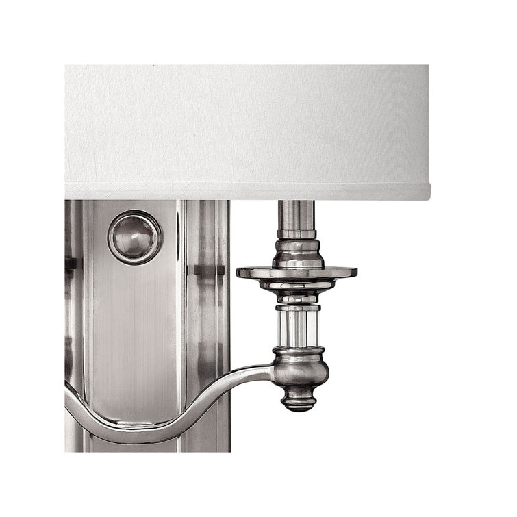 Elegant Dual-Light Brushed Nickel Sconce with White Fabric Shade