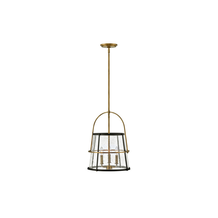 Heritage Brass & Clear Seedy Glass 3-Light Drum Pendant