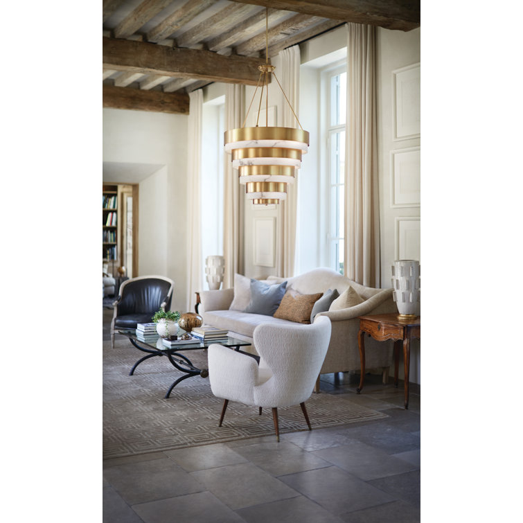 Echelon Heritage Brass 8-Light Tiered Chandelier with Faux Alabaster Glass