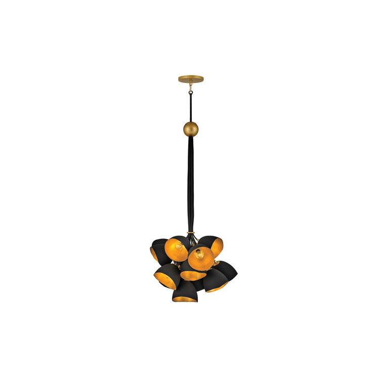 Nula 15-Light Shell Black and Gold Leaf Cluster Pendant