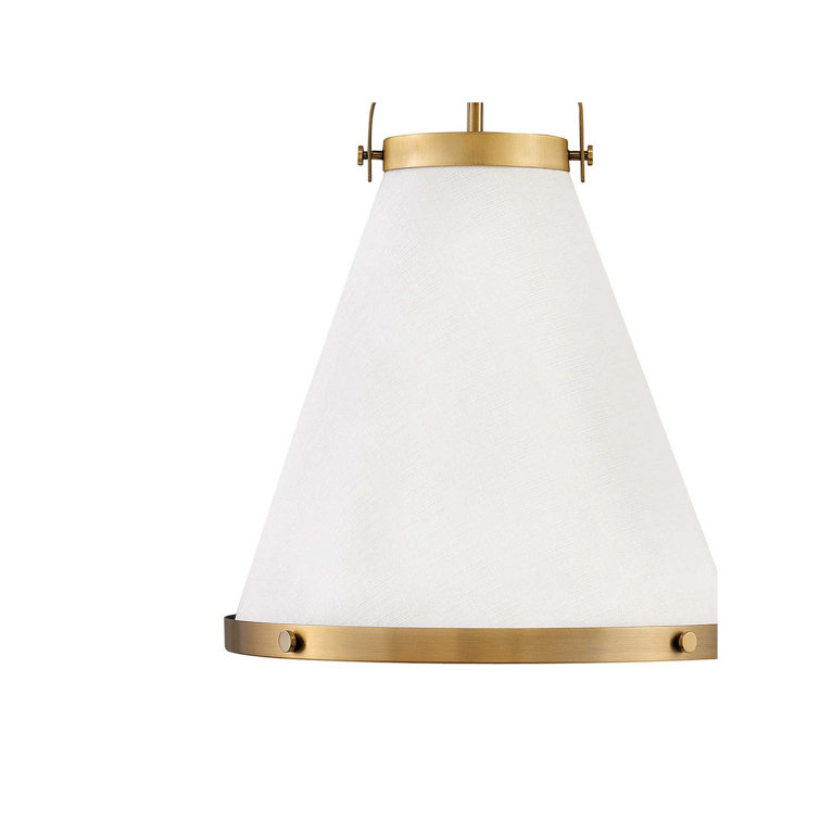 Lacquered Brass and Off-White Single Cone Pendant Light