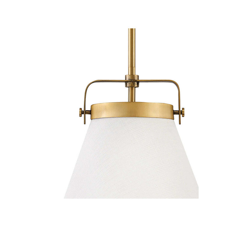 Lacquered Brass and Off-White Single Cone Pendant Light
