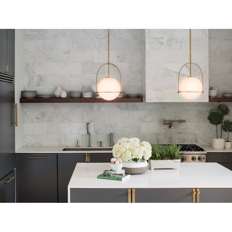 Heritage Brass Etched Opal Glass Globe Pendant Light