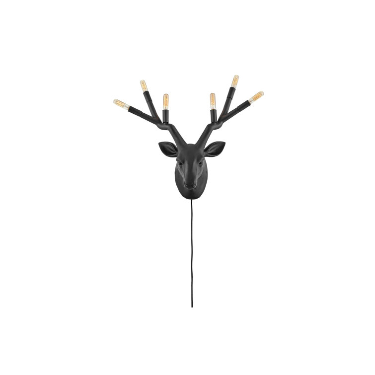 Elegant Stag 6-Light Black Resin Wall Sconce