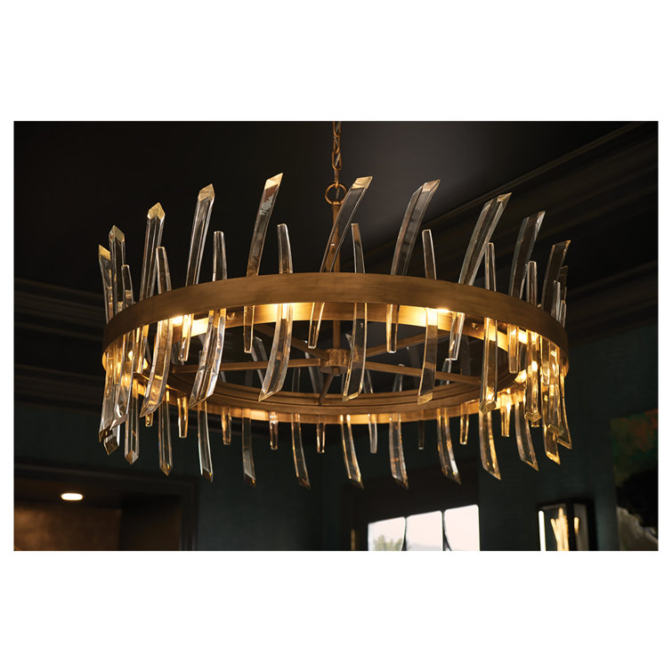 Burnished Gold and Black 10-Light Drum Chandelier