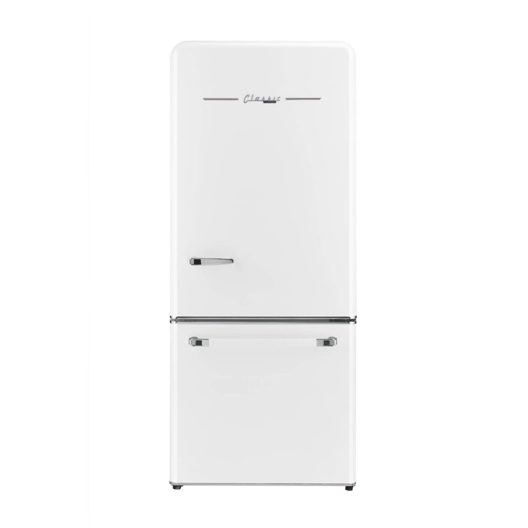 Marshmallow White 30" Retro Bottom Freezer Refrigerator with Ice Maker