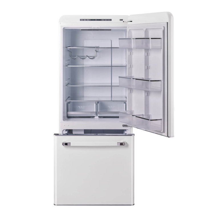 Marshmallow White 30" Retro Bottom Freezer Refrigerator with Ice Maker