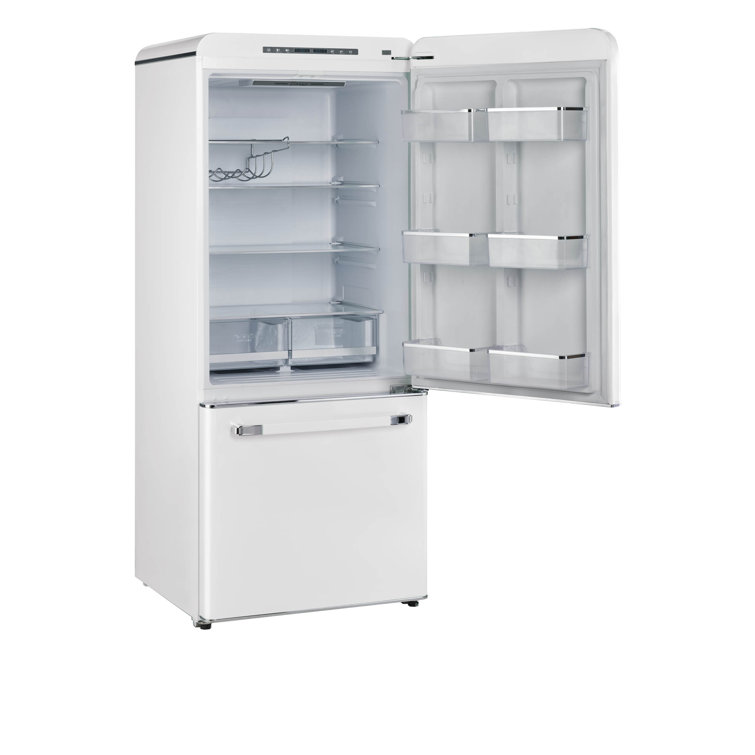 Marshmallow White 30" Retro Bottom Freezer Refrigerator with Ice Maker