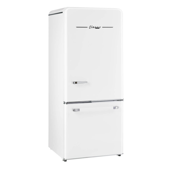 Marshmallow White 30" Retro Bottom Freezer Refrigerator with Ice Maker