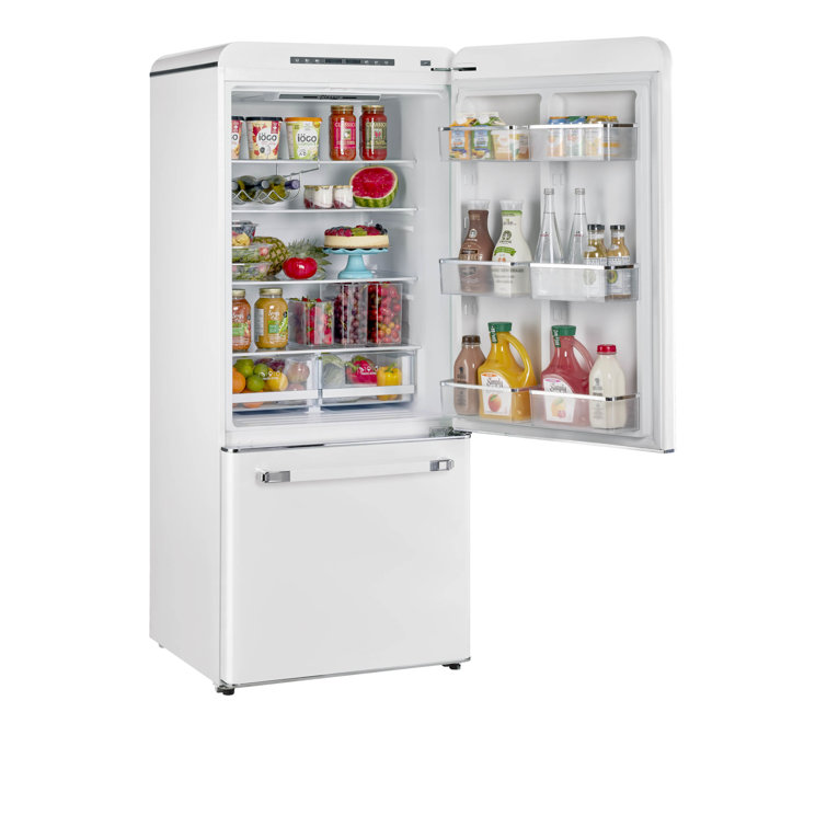 Marshmallow White 30" Retro Bottom Freezer Refrigerator with Ice Maker