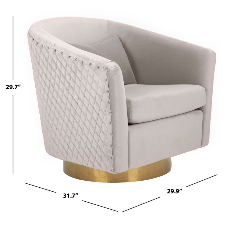 Transitional Pale Taupe Velvet Swivel Barrel Chair with Gold Legs