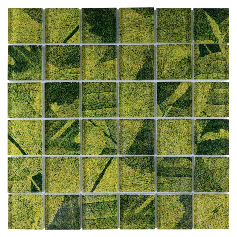 Green Leaf Pattern Glass Mosaic Wall Tile